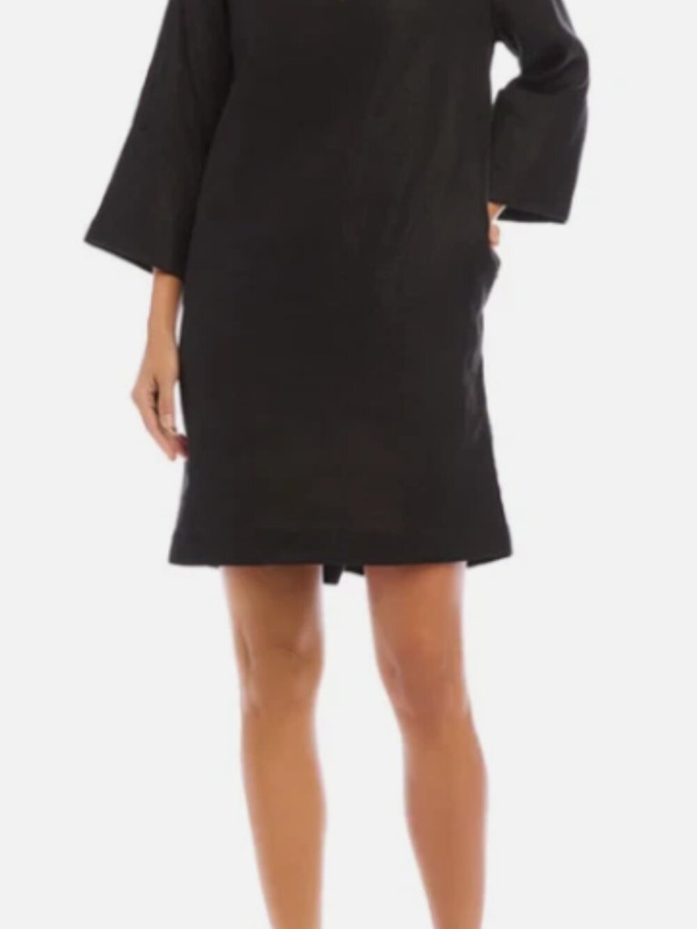 Karen Kane Cuffed Sleeve Linen Dress Black XS